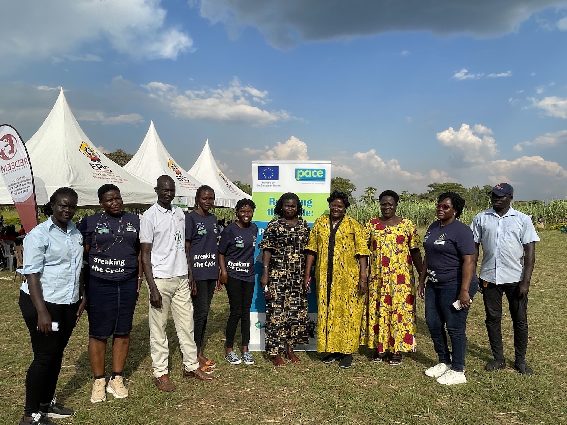 A photo moment with the Resident District Commissioner, District t and the PACE Uganda team following the official launch of the EU-funded Breaking the Cycle Project during the 16 Days of Activism to End GBV in Omel Subcounty, Gulu District.